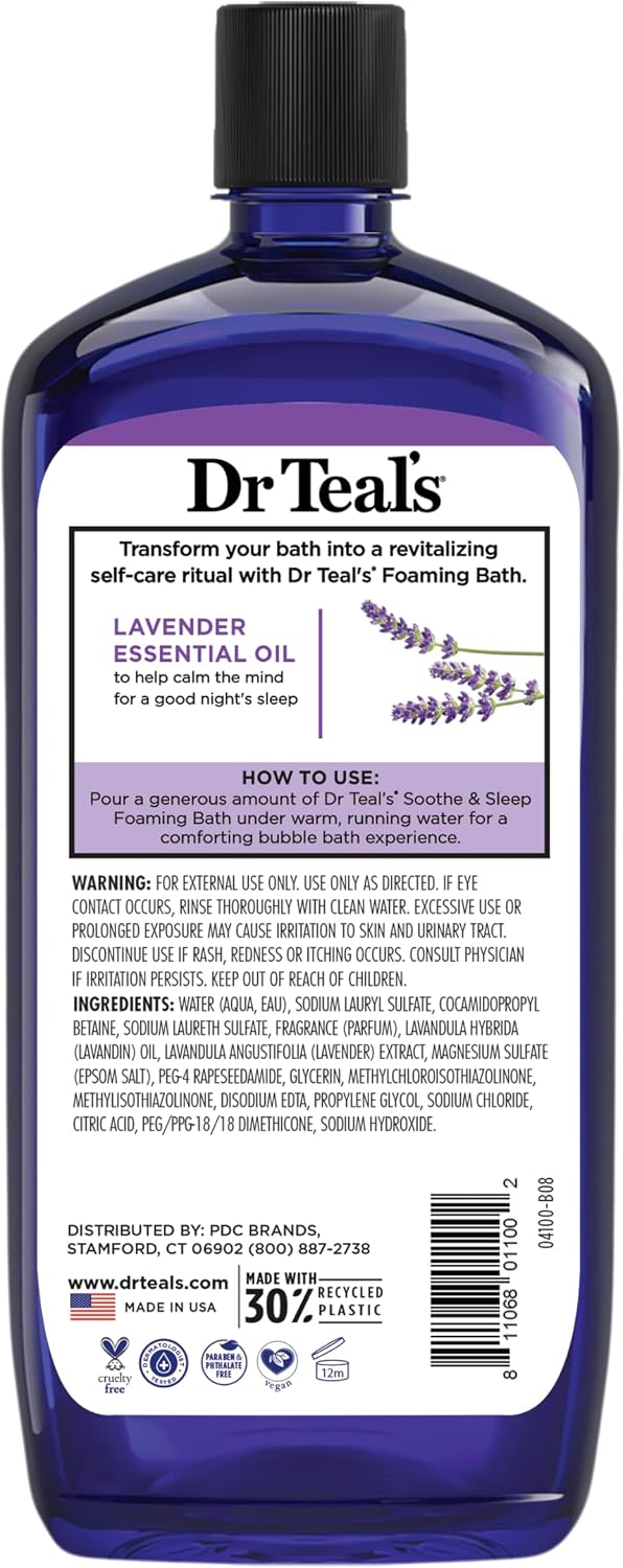 Foaming Bath with Pure Epsom Salt, Soothe & Sleep with Lavender, 34 Fl Oz (Pack of 2)