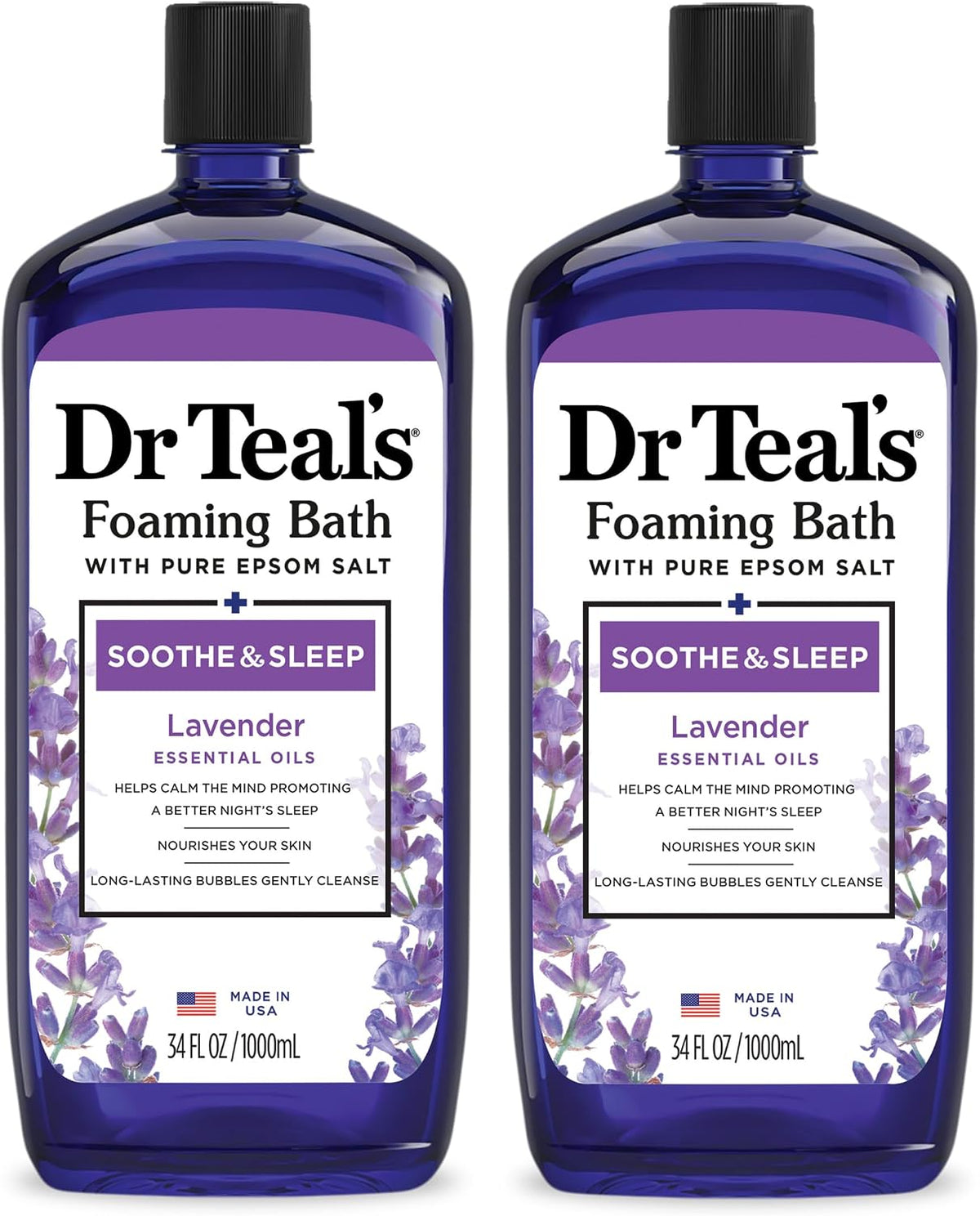 Foaming Bath with Pure Epsom Salt, Soothe & Sleep with Lavender, 34 Fl Oz (Pack of 2)