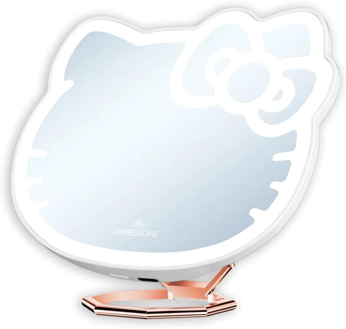 Impressions Vanity Hello Kitty 3X Magnifying Pocket Mirror with Stand, Adjustable Brightness Daylight LED Lighted Compact Makeup Mirror for Desk, Travel, Purse (White)